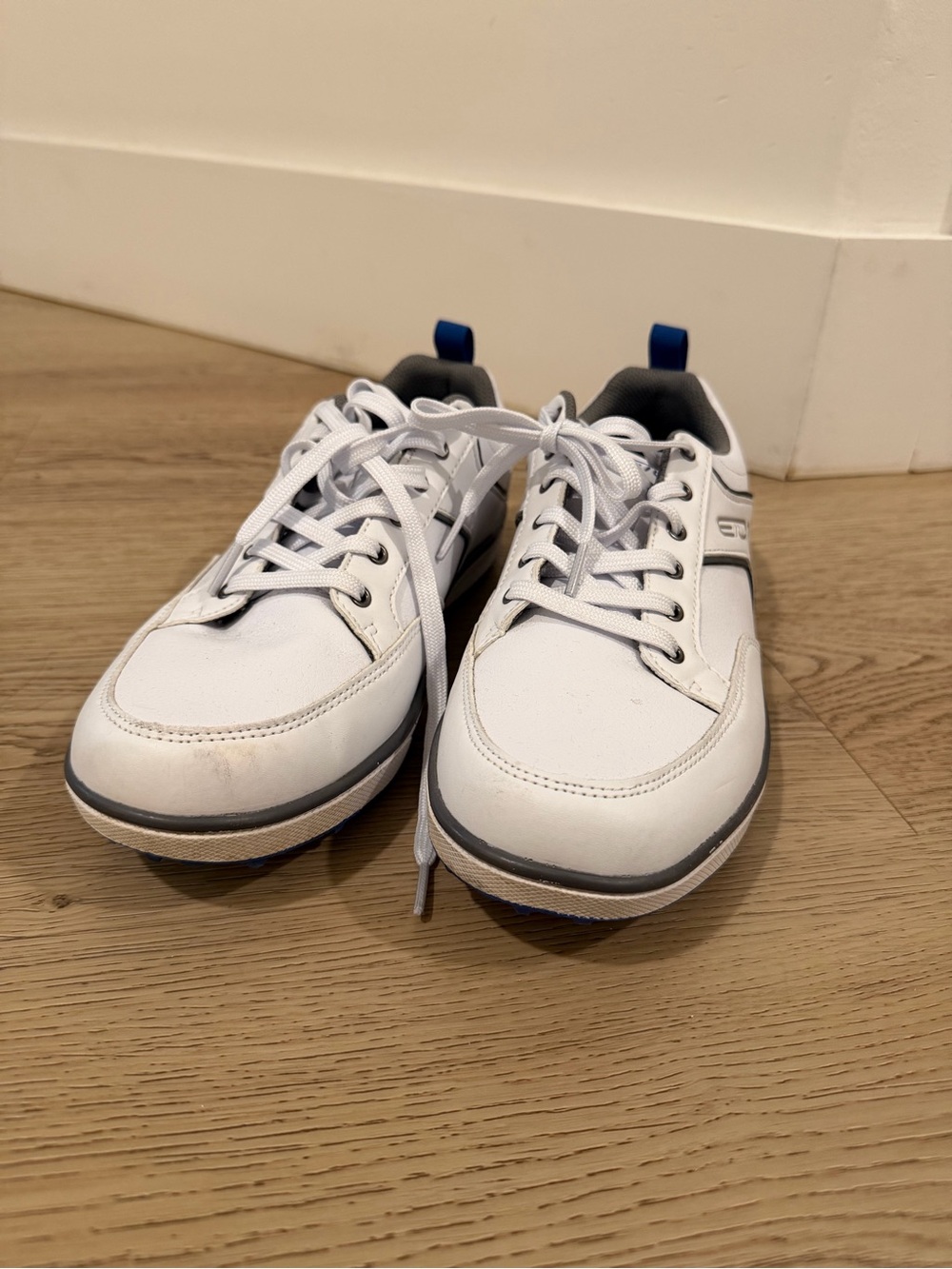 Men's White Lace-Up Sneakers with Blue Accents